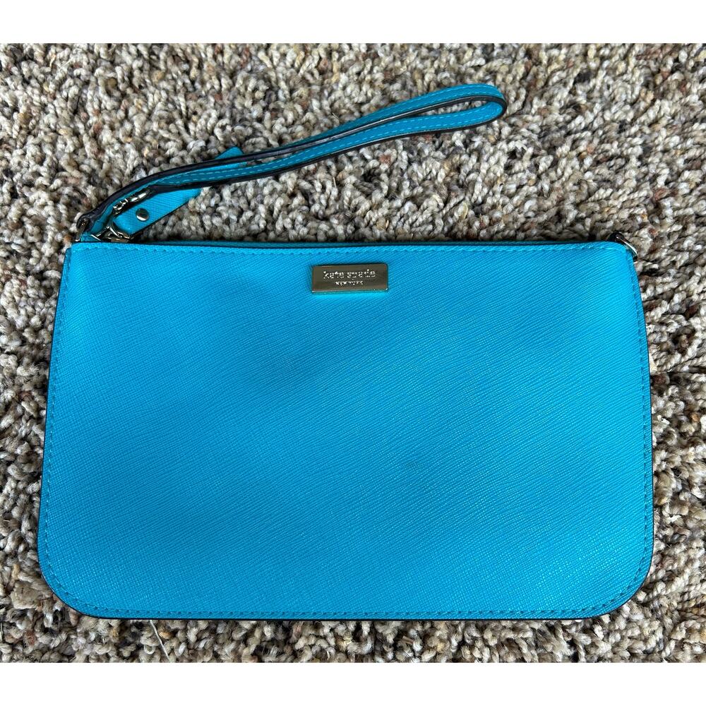 Kate Spade New York Teal Blue Leather Zip Around Wallet Wristlet